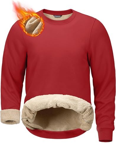 Men's sherpa-lined crewneck, red