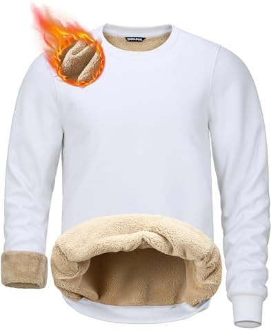 Men's sherpa-lined crewneck, white