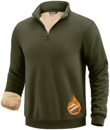 Men's sherpa-lined quarter zip, army green