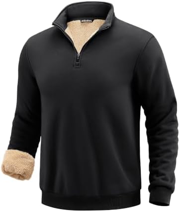 Men's sherpa-lined quarter zip, black