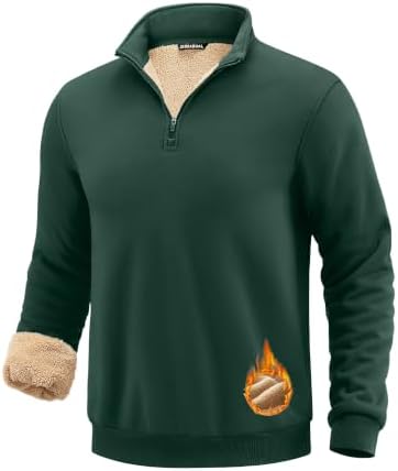 Men's sherpa-lined quarter zip, dark forest green