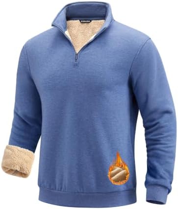 Men's sherpa-lined quarter zip, heather blue grey