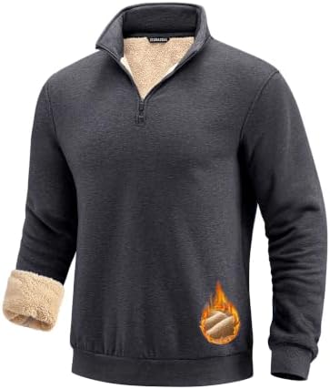 Men's sherpa-lined quarter zip, heather dark grey