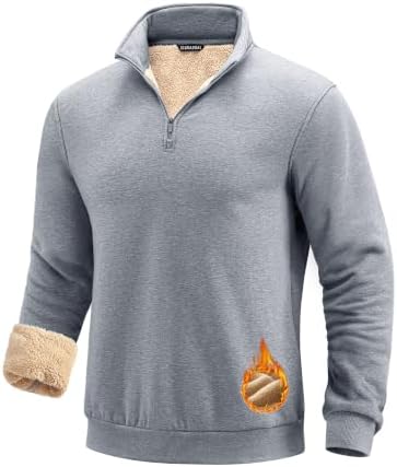 Men's sherpa-lined quarter zip, heather light grey