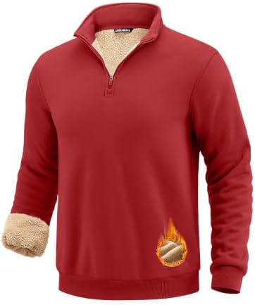 Men's sherpa-lined quarter zip, red