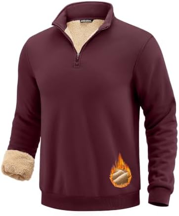 Men's sherpa-lined quarter zip, wine