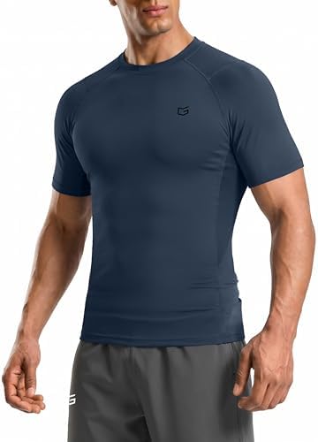 Men's short sleeve compression tee, dusty blue