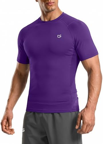 Men's short sleeve compression tee, purple