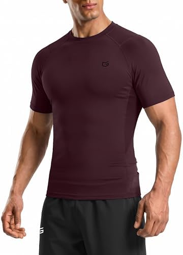 Men's short sleeve compression tee, wine