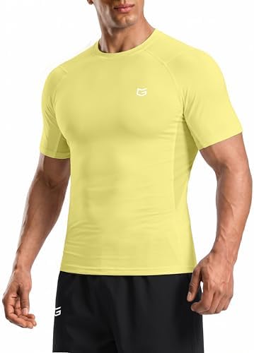 Men's short sleeve compression tee, yellow