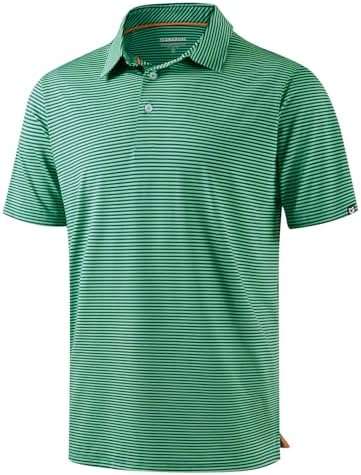 Men's short sleeve golf polo, green stripe