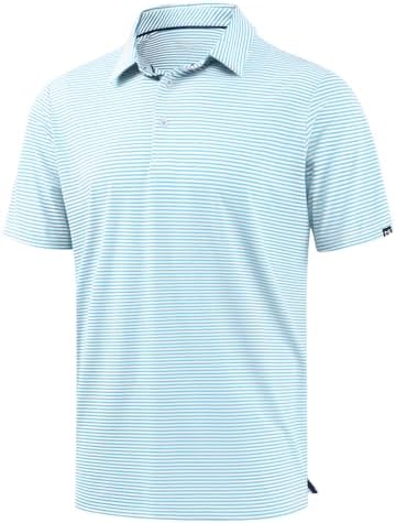 Men's short sleeve golf polo, light blue stripe