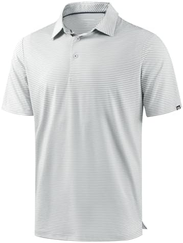 Men's short sleeve golf polo, light grey stripe