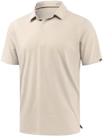 Men's short sleeve golf polo, light khaki stripe