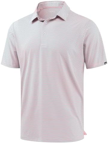 Men's short sleeve golf polo, light pink blue stripe