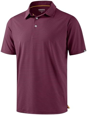 Men's short sleeve golf polo, maroon stripe