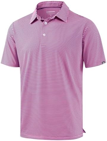 Men's short sleeve golf polo, pink purple stripe