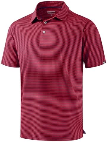 Men's short sleeve golf polo, red navy stripe