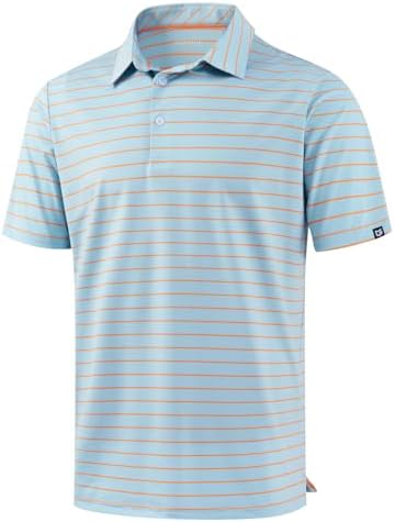 Men's short sleeve golf polo, wide blue orange stripe