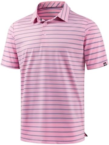 Men's short sleeve golf polo, wide pink stripe