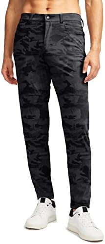 Men's slim-fit golf pants, six pockets, black camo