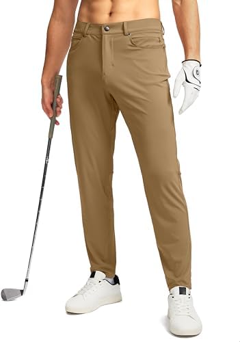 Men's slim-fit golf pants, six pockets, dark khaki