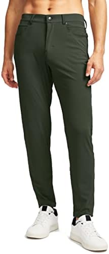 Men's slim-fit golf pants, six pockets, olive green