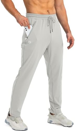 Men's tapered joggers, zip pockets, bright grey