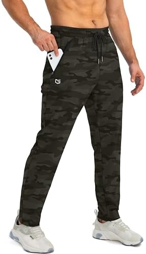 Men's tapered joggers, zip pockets, green camo