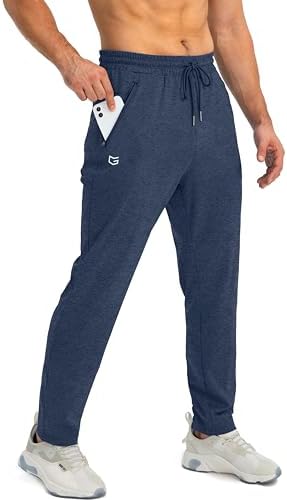 Men's tapered joggers, zip pockets, heathered academy blue