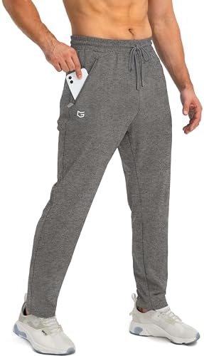 Men's tapered joggers, zip pockets, heathered brown light