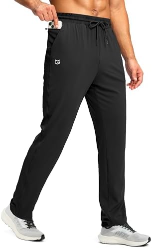 Men's tapered track pants, zip pocket, black