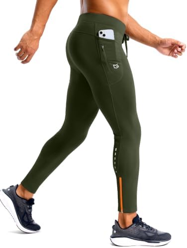 Men's thermal fleece running tights, army green