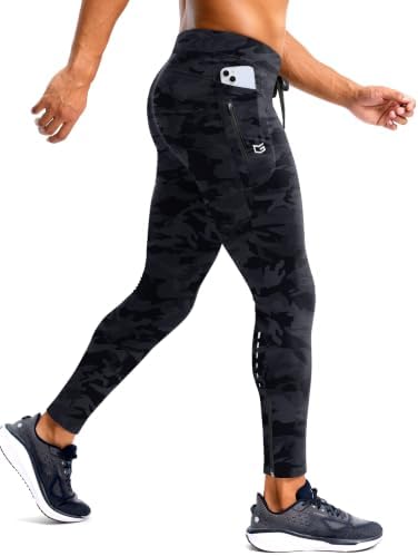 Men's thermal fleece running tights, black camo