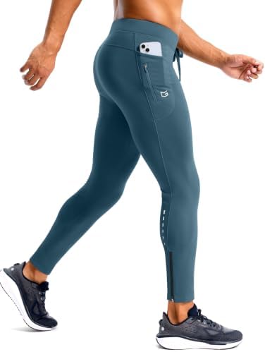 Men's thermal fleece running tights, cyan blue