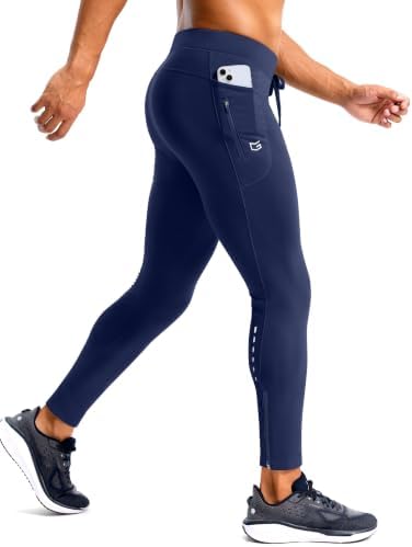 Men's thermal fleece running tights, navy