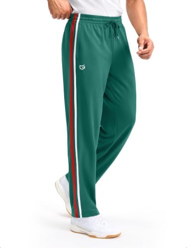 Men's track pants, two zip pockets, forest green / white / red