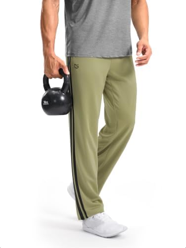Men's track pants, two zip pockets, olive / black