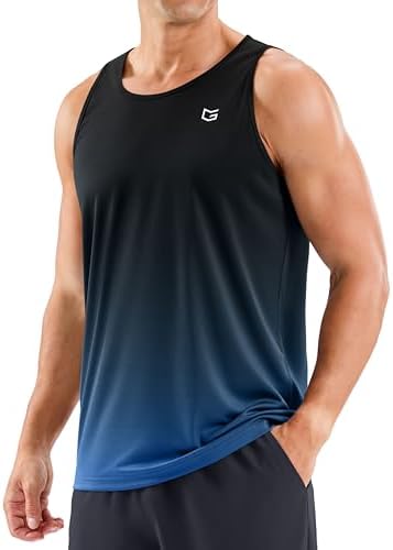 Men's UPF 50+ beach tank, gradient black blue