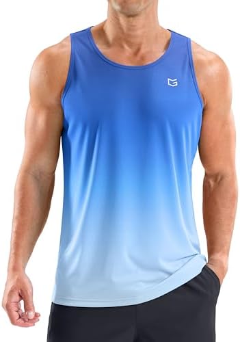 Men's UPF 50+ beach tank, gradient blue white