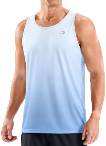 Men's UPF 50+ beach tank, gradient white blue