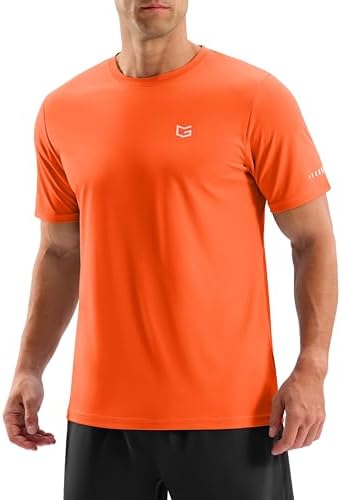 Men's UPF 50+ cooling workout tee, fluorescent orange