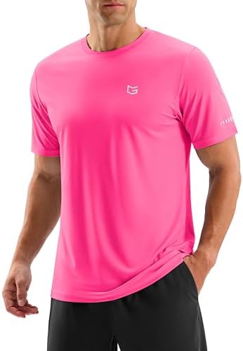 Men's UPF 50+ cooling workout tee, fluorescent rosy