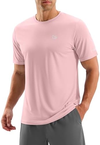 Men's UPF 50+ cooling workout tee, light pink