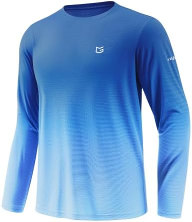 Men's UPF 50+ grid rash guard, gradient blue white