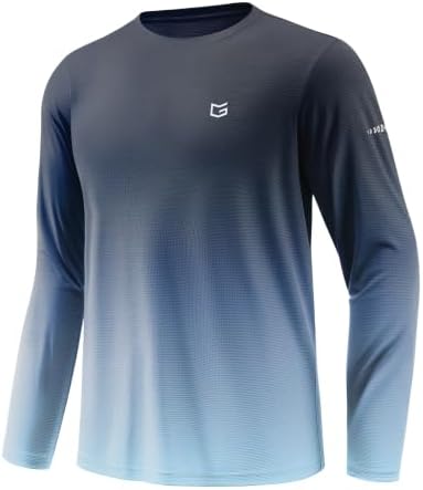 Men's UPF 50+ grid rash guard, gradient navy cyan