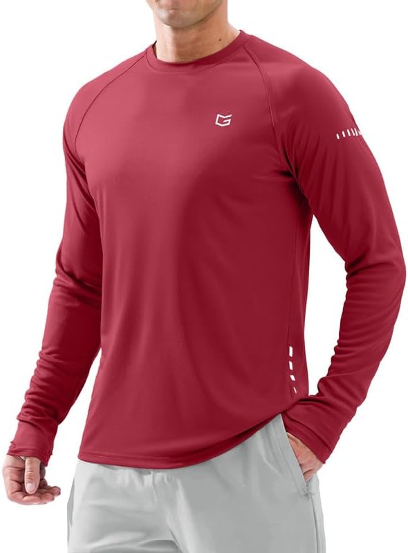 Men's UPF 50+ long sleeve fishing shirt, dark red