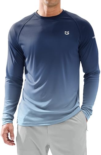 Men's UPF 50+ long sleeve fishing shirt, gradient blue grey