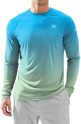 Men's UPF 50+ long sleeve fishing shirt, gradient green yellow