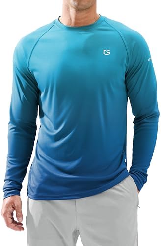 Men's UPF 50+ long sleeve fishing shirt, gradient vivid blue